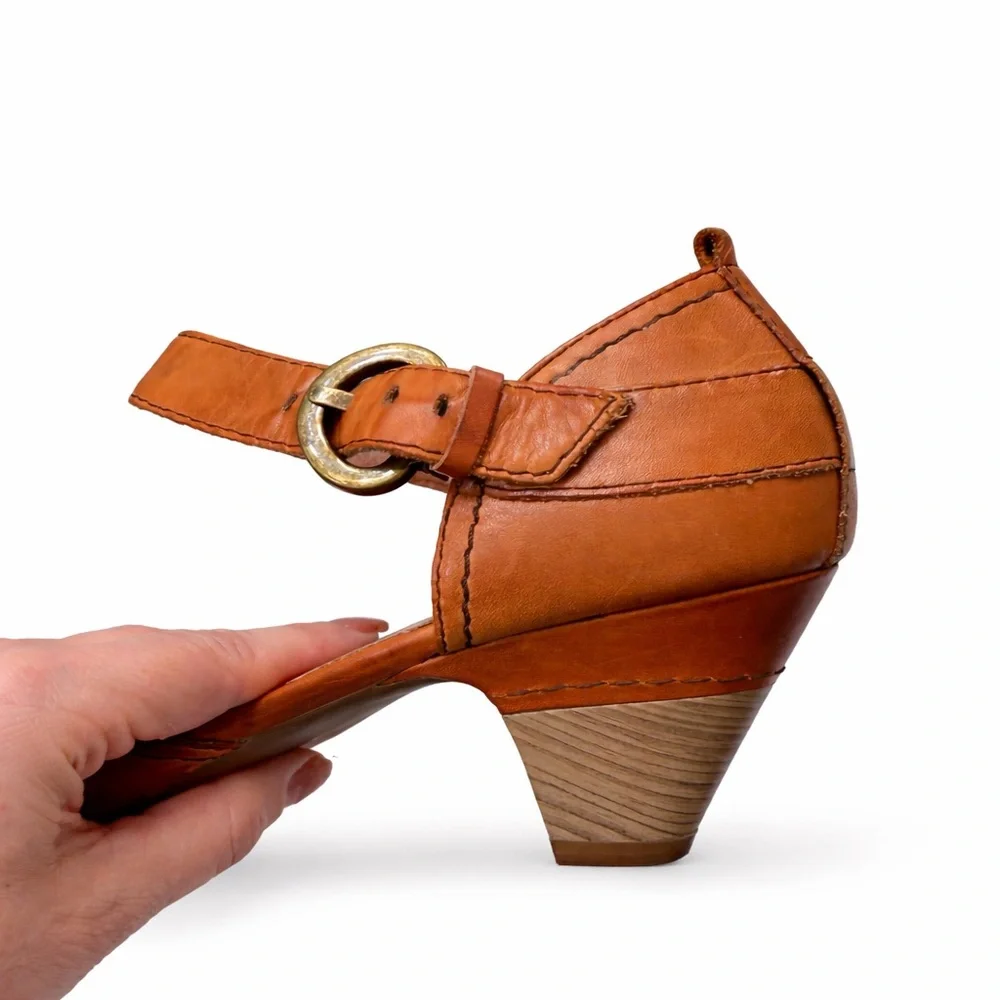 PIKOLINOS Spain Leather Comfort Heels Brown Cut-Out Ankle Strap Boho Pumps EU 37 - Picture 10 of 17